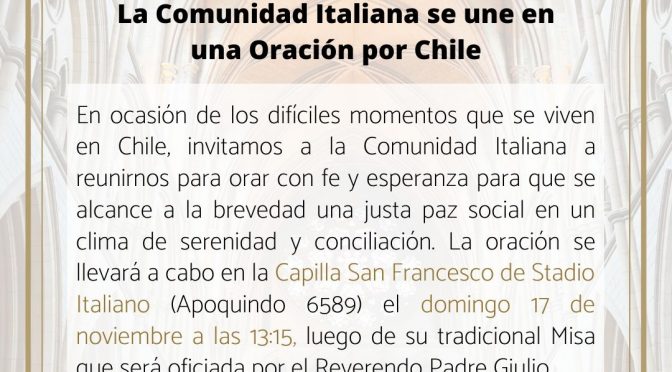Oración por Chile: Colectividad Italiana se une en oración