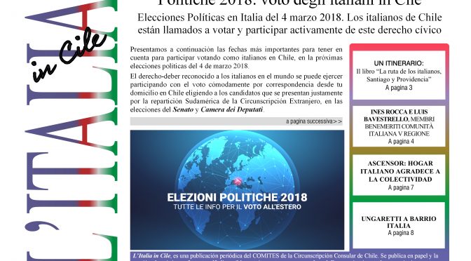 Scopri quello che è successo nella Comunità italiana nel bollettino: Italia in Cile de marzo 2018